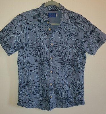 Jack & Jones Blue Tropical Leaf Print Short Sleeve Resort Jor Cali Shirt Size L