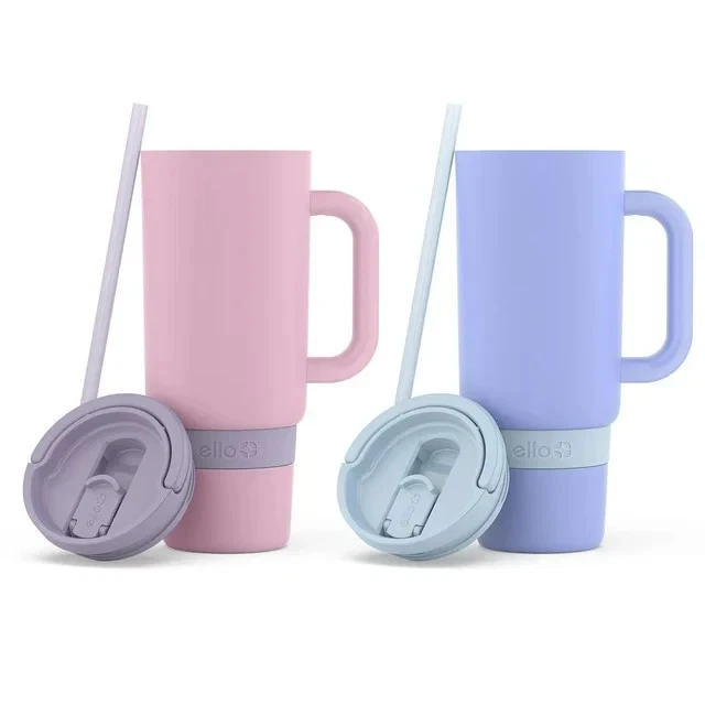 Pacote com 2 copos de aço inoxidável Ello Port com alça 40 oz cardo e cornflower - Imagem 2 de 4