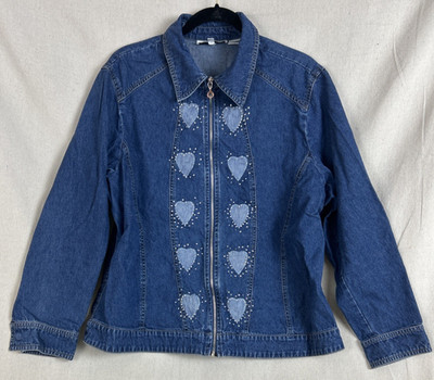 Cathy Daniel's Jean Jacket Xl zipper hearts gems womens