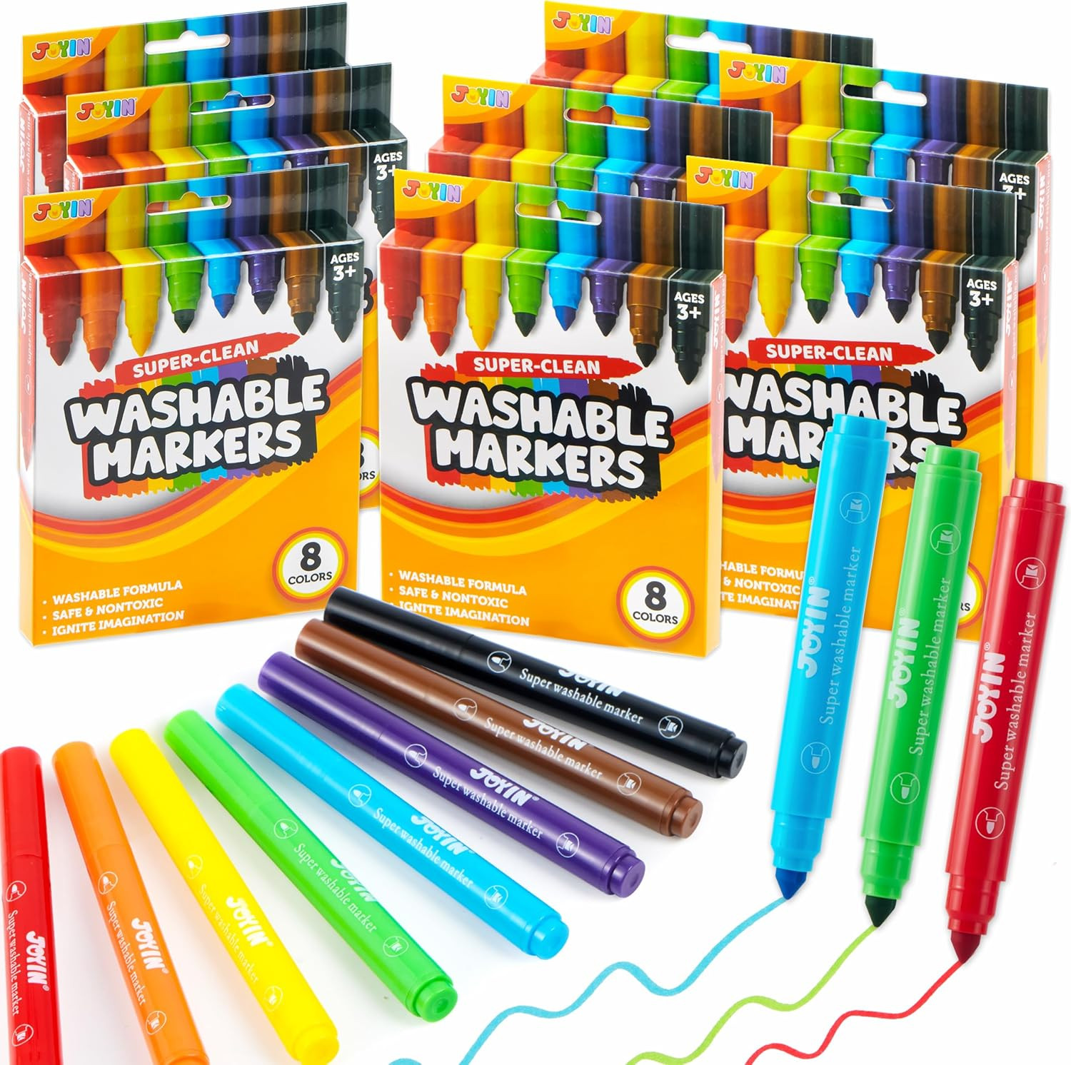 64 Count Washable Marker Set Non Toxic Kids Ages 3+ School Classroom Gift Bundle
