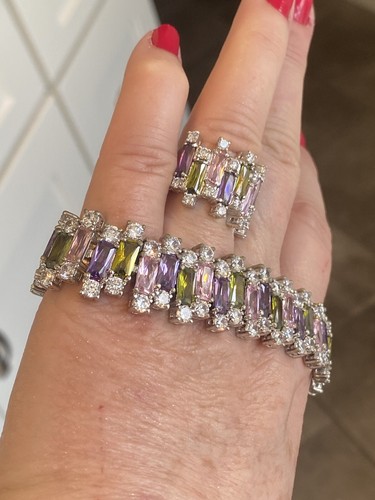 Sterling Silver Pink, Green, Purple, & White Cubic Zirconia Ring HSN - Picture 14 of 14