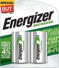 Rechargeable D Batteries, NiMH, 2500 mAh, 2 Count NH50BP-2 Green and Silver