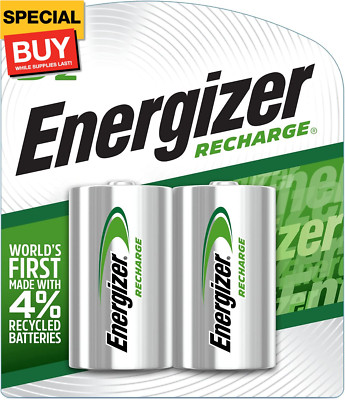 Rechargeable D Batteries, NiMH, 2500 mAh, 2 Count (NH50BP-2) Green and Silver