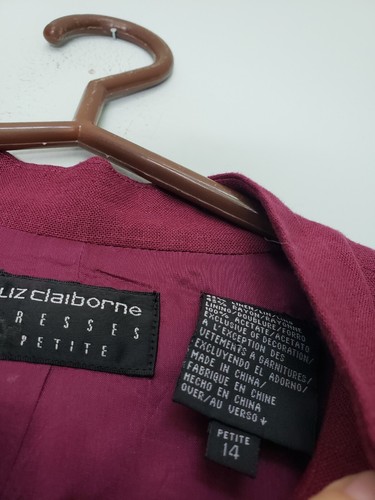 Giacca blusa Liz Claiborne donna Petite taglia 14P rosso bottoni davanti misto lino nuova con etichette - Foto 6 di 7