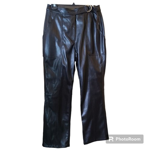 Neu mit Etikett Jonathan Simkhai Baxter Größe 8 schwarz hoch geschnitten veganes Leder gerade Hose - Bild 6 von 16
