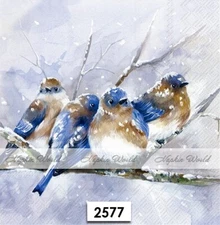 (2577) TWO Paper LUNCHEON Decoupage Art Craft Napkins - WINTER BIRDS SNOW CUDDLE