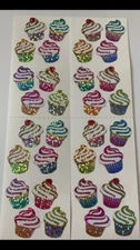 Hambly Studios Glitter Prismatic CUPCAKE Stickers 2 FULL STRIPS!!