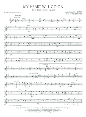 My Heart Will Go On Flute Clarinet Sax Trumpet Trombone Horn Sheet