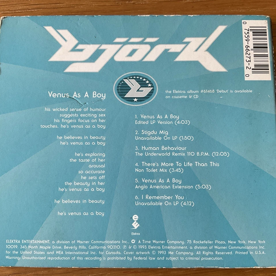 BJORK CD Venus As A Boy US American Import Elektra 66273-2 Digipak - Image 2 of 4