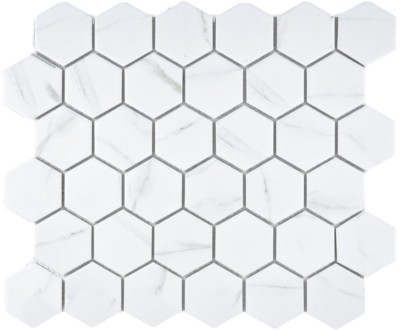 Mosaik Fliese Keramik Weiß Hexagon Carrara Optik Küche |11G-0102_f | 10 Matten