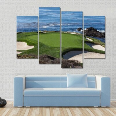 Golf Course Monterey Pebble Beach California Ocean 4 Piece Panel Canvas Wall Art