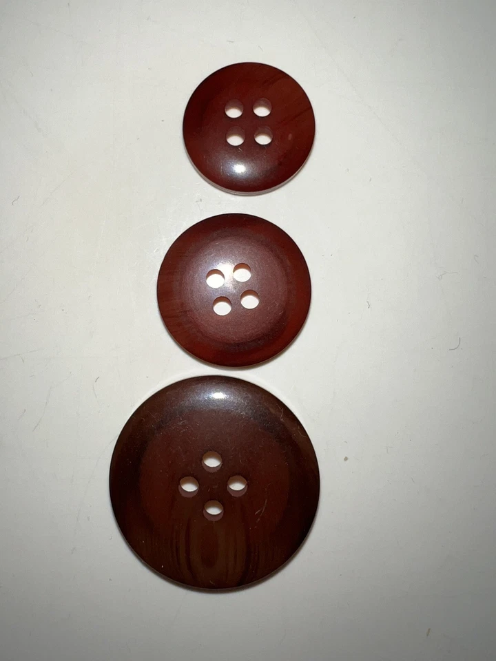 Set 3 BURBERRYS VINTAGE BURBERRY BUTTONS Brown w Hint of Red Burberry Genuine - Image 3 of 4