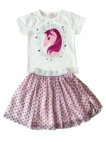 Ragazza Bambini Einhorn Principessa Abiti Costume Tulle Tutu T-Shirt Unicorn Set - Picture 6 of 6