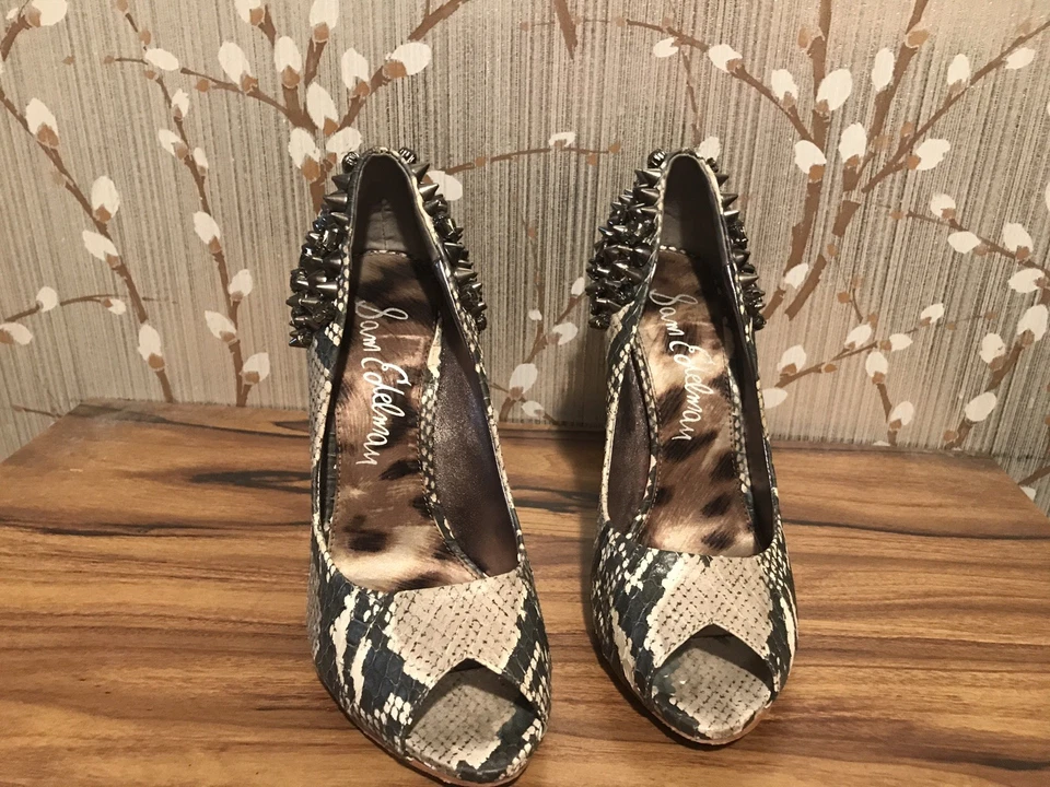 Sam Edelman Lorissa Snake Crystal Metal Studded Peep Toe High Heel Shoes 6M $250 - Image 2 of 4