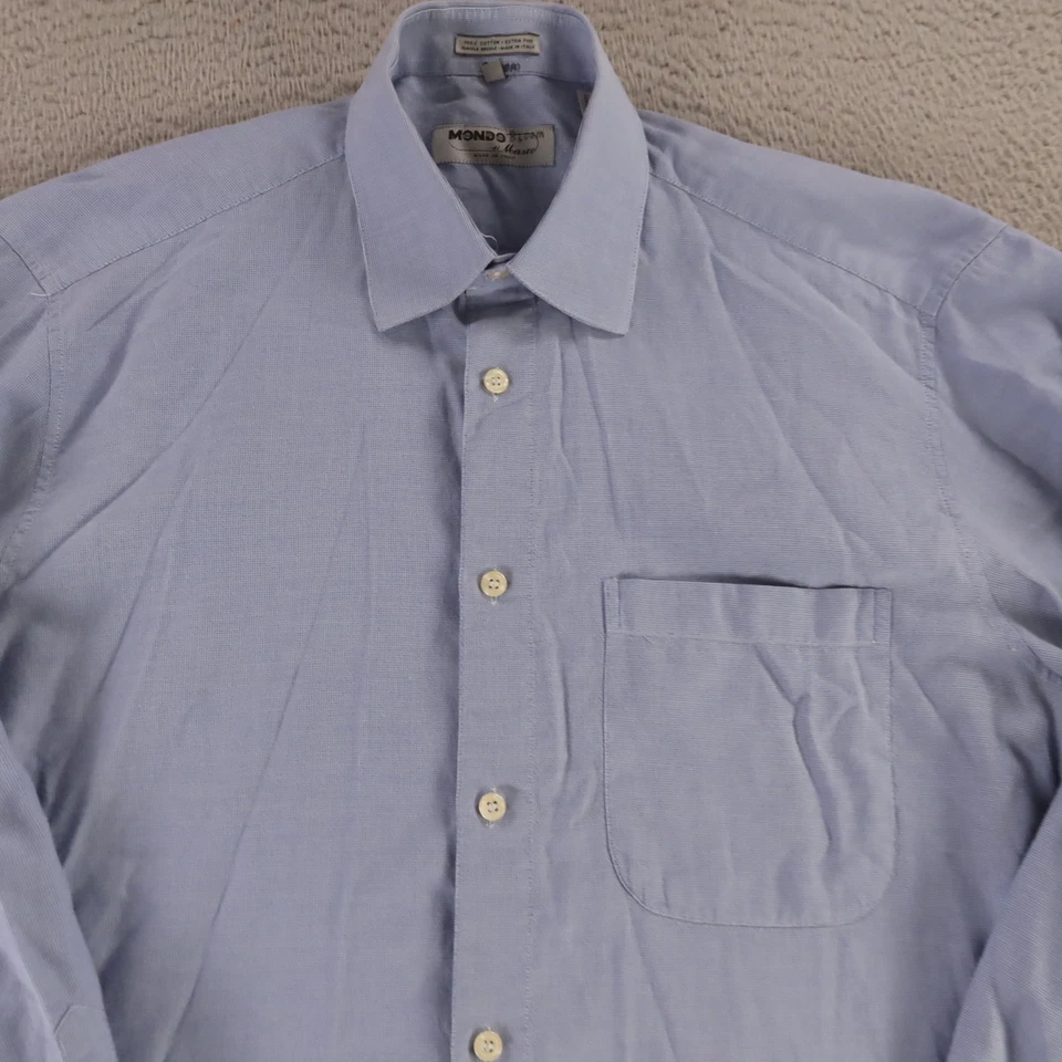 Camisa Mondo di Marco Para Hombre M 15.5 Azul Blanco Micro Cuadros 100% Algodón Italia Foto 4 de 4