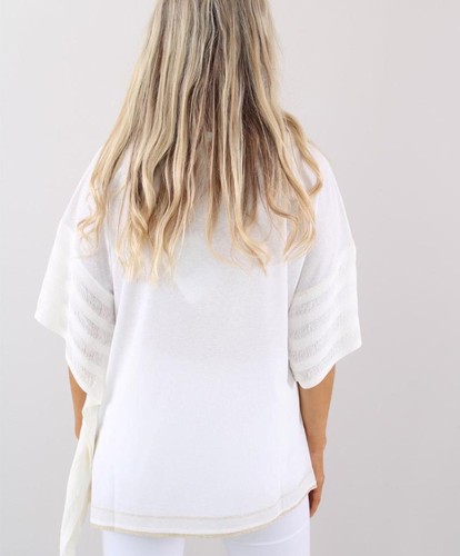 Elisa Cavaletti White knitted Asymmetrical t-shirt top with print size XXL BNWT - Picture 6 of 8