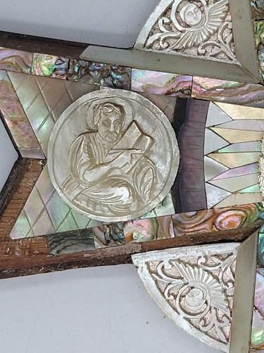 Jerusalem Cross Mother Of Pearl Olive Wood Exmos Sepelcro Reliquary Relic Rare - Picture 6 of 13