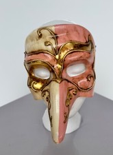 ICONIC VENETIAN PAPIER MACHE MASK, Handmade in Italy, Cream/Pink, Big Nose