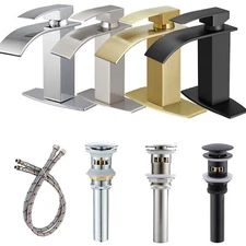 Waterfall Spout Bathroom Faucet 3Holes Single Handle Basin Vanity Sink Mixer Tap