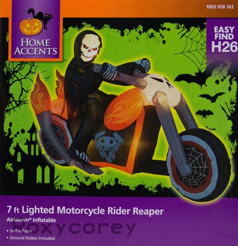 Halloween 7 ft Lighted Motorcycle Rider Reaper Scene Airblown Inflatable - Picture 2 of 2