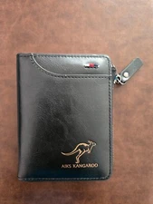 AIKS Kangaroo Wallet Men's Black Leather Zip Bifold Credit Card ID Slots Casual