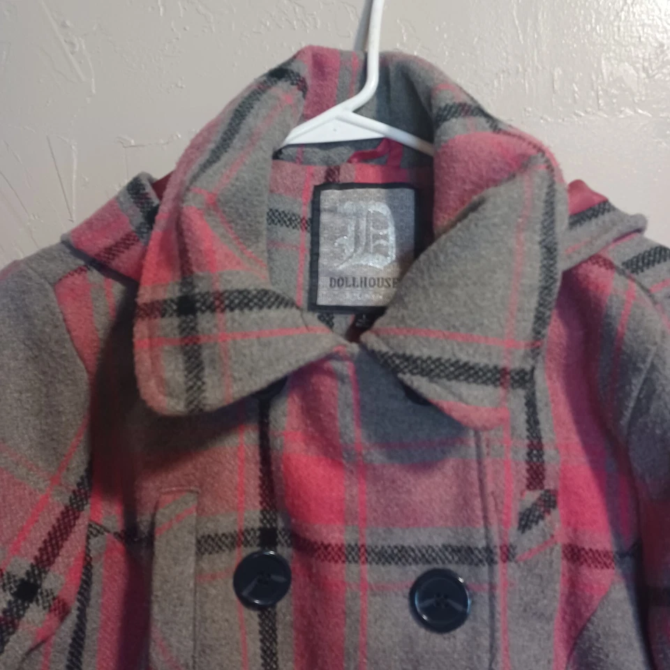 Abrigo para mujer Dollhouse talla grande a cuadros mezcla de lana chaqueta con capucha de doble pecho Foto 3 de 4