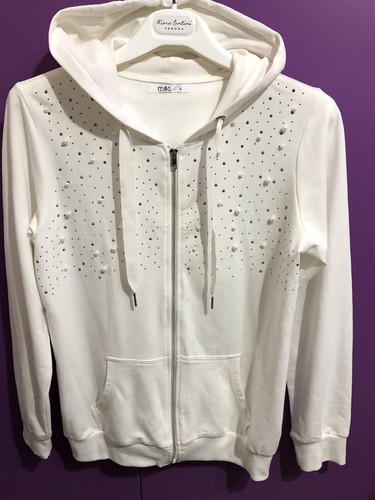 Felpa Giacca Tuta Palestra Bianca Perle Strass Taglia L Affare Ragazza  Bambina | eBay
