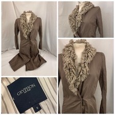 Gryphon Trench Coat Jacket S Women Tan Cotton Linen Usa Collar Ygi U1-200