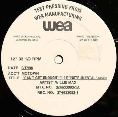 Willie Max - Can't Get Enough (12'', TP)