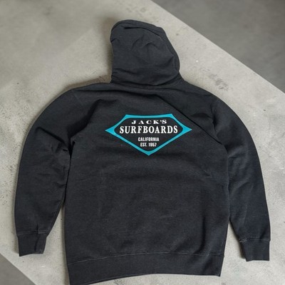 Men s size Large Jack s Surfboards Retro Lam Classic Hoodie - Charcoal Heather