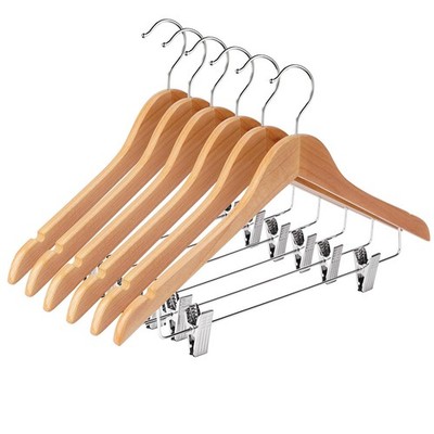 Ganchos De Madera De Loto Con Clips Ajustables Para Pantalones Juego 12