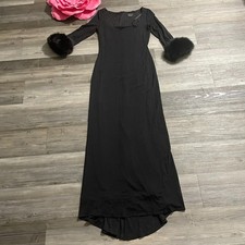 David Meister Womens Sz 6 Black Stretch Faux Fur Cuff Long Gown Floor Length