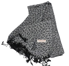 Pashmina Black  Gray Leopard Print Silk  Pashmina Scarf Wrap 76  x27  Fringe