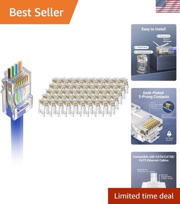 50-Pack  Listed Cat6 RJ45 Pass Through Connector, 10Gbps Unshielded Ethernet ...