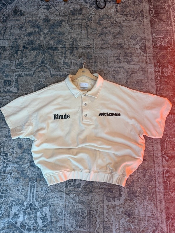 RHUDE X Mclaren Piqué Vintage Racer Polo In Vintage White
