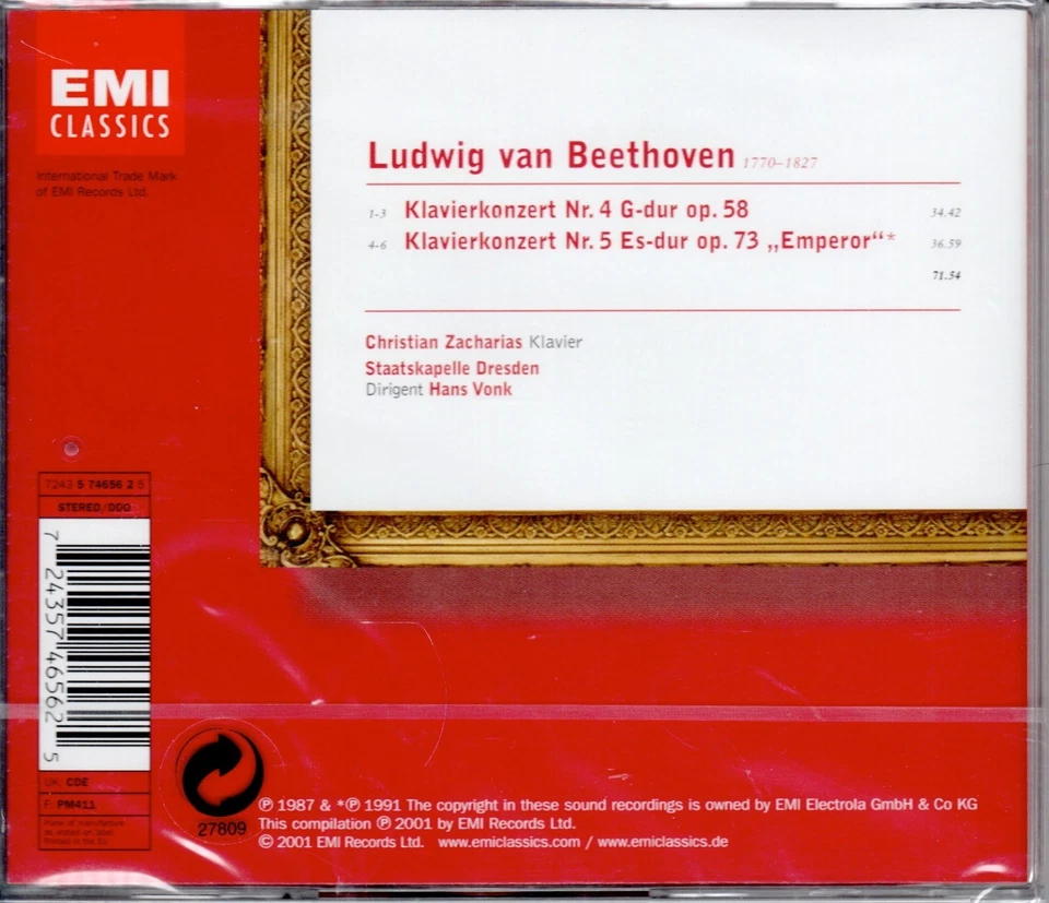 NEU: Beethoven KLAVIERKONZERTE NR. 4 & 5 "EMPEROR" Zacharias Vonk (C8280) - Bild 2 von 2