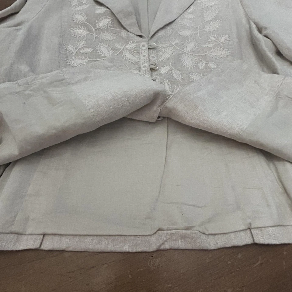 J. Jill Jacket Womens 16P Petite Beige Linen Floral Embroidered Blazer SPOT READ - Image 2 of 4