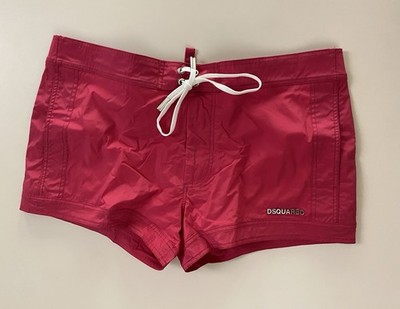 NWT DSQUARED2 Men s Fuchsia Midi Swim Boxer Resort Luxury Spell Out Short Sz 48