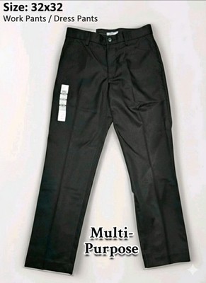 NEW Falls Creek Men's 32x32 Black Flat Front Straight Fit Easy Care Work Pant