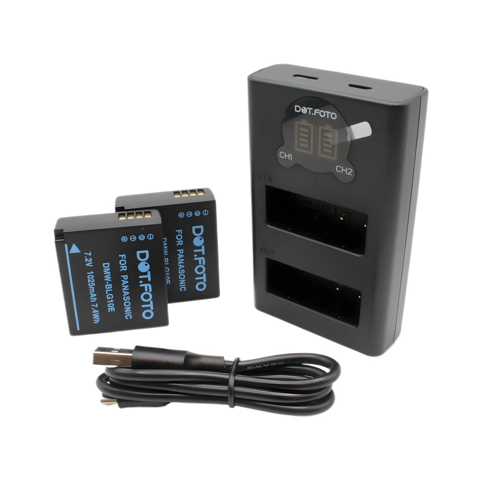 Battery x2 & LCD USB Dual Charger for Panasonic DMW-BLE9/E, DMW-BLG10/E