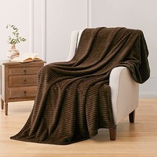 Flannel Fleece Throw Blanket, 300GSM Cozy Stripe Throw for 50x60 inch Brown
