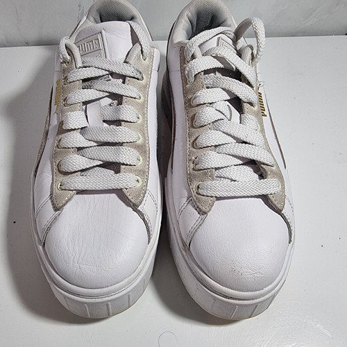 PUMA Mayze White Leather Lace-Up Platform Trainers Ladies UK 6.5  - Picture 3 of 12