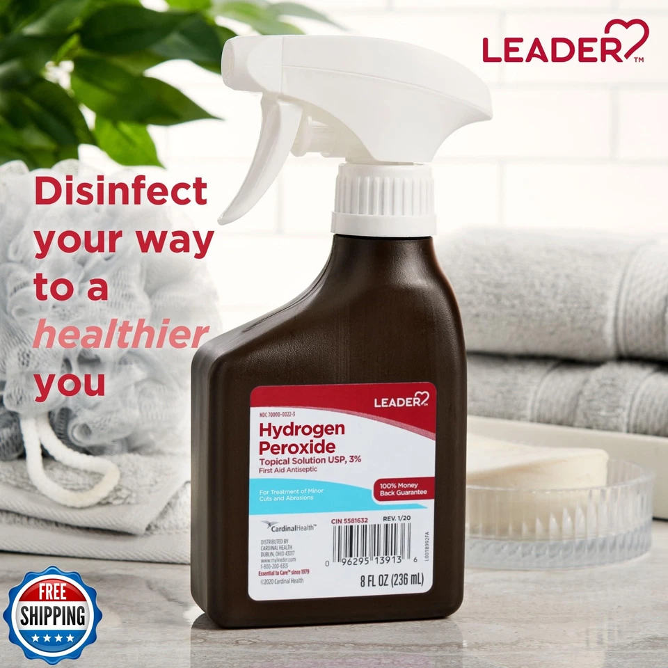 Botella pulverizadora de peróxido de hidrógeno LEADER solución antiséptica de primeros auxilios al 3 % - multicolor Foto 4 de 4