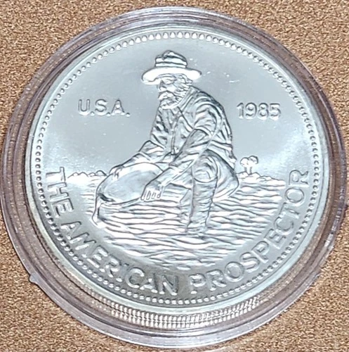 1985 Engelhard 1oz Silver American Prospector Round .999 Fine