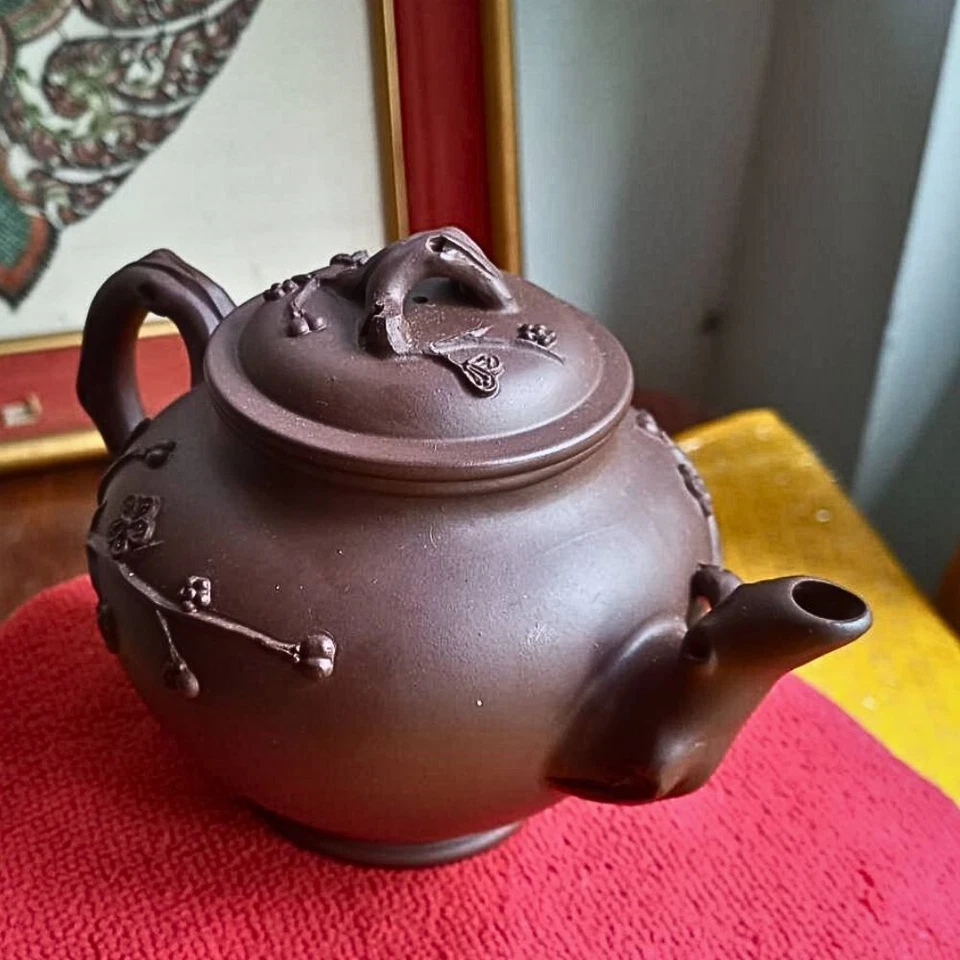 Vtg Chinese Yixing Zisha Purple Clay Handmade Exquisite Blossom Teapot Signed - Image 3 of 4