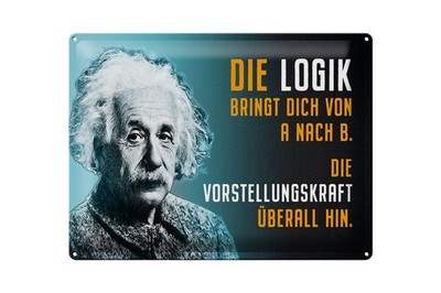 Blechschild Zitat 30x40 cm Einstein blau Logik Vorstellungskraft Deko Schild
