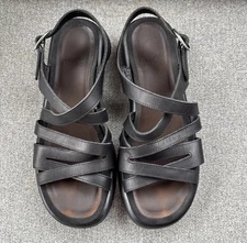 Dansko Lolita Sandal Leather Womens 11 Black Slingback Strappy Rocker Block Heel