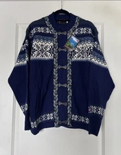 NORSKWEAR COB 100% Wool Norway Blue Nordic Cardigan Unisex Sweater Size L NWT