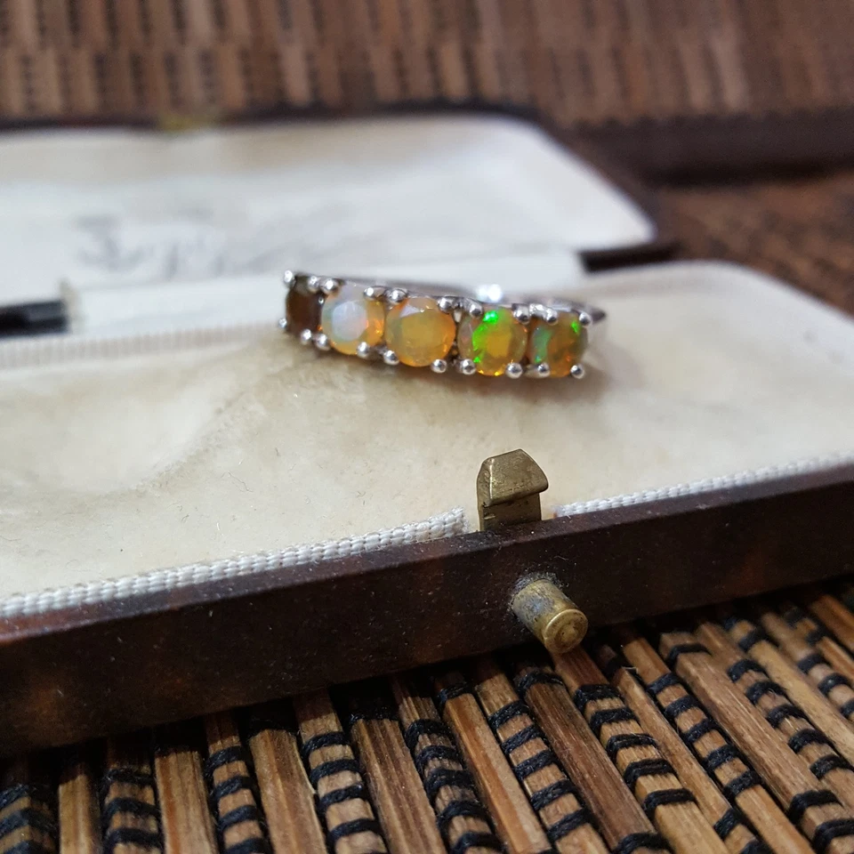 Anel de prata esterlina 925, anel opalas genuínas, tamanho Q EUA 8, multicolorido - Imagem 3 de 4