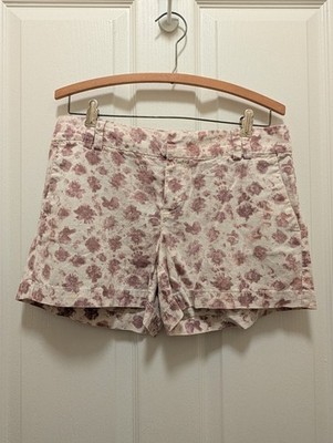 Ann Taylor LOFT Size 4 Blurred Dot Purple Ivory Linen Cotton Shorts 4'' Inseam